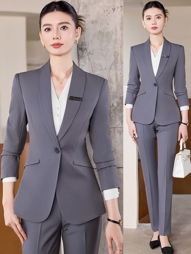Women Formal Wear For Interview - Setelan Jas Profesional Abu-abu untuk Wanita