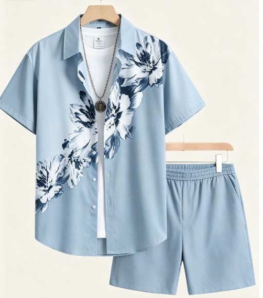 Monochrome Suit Set - Setelan Pria Motif Bunga Monokrom Vintage,
