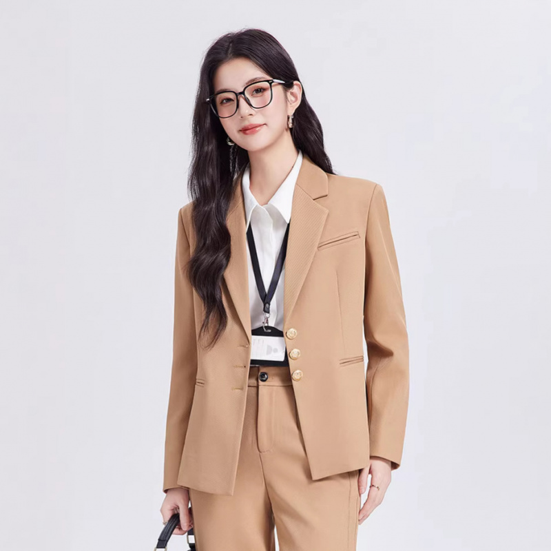Women Formal Wear For Interview - Setelan jas wanita khaki, kelas atas,