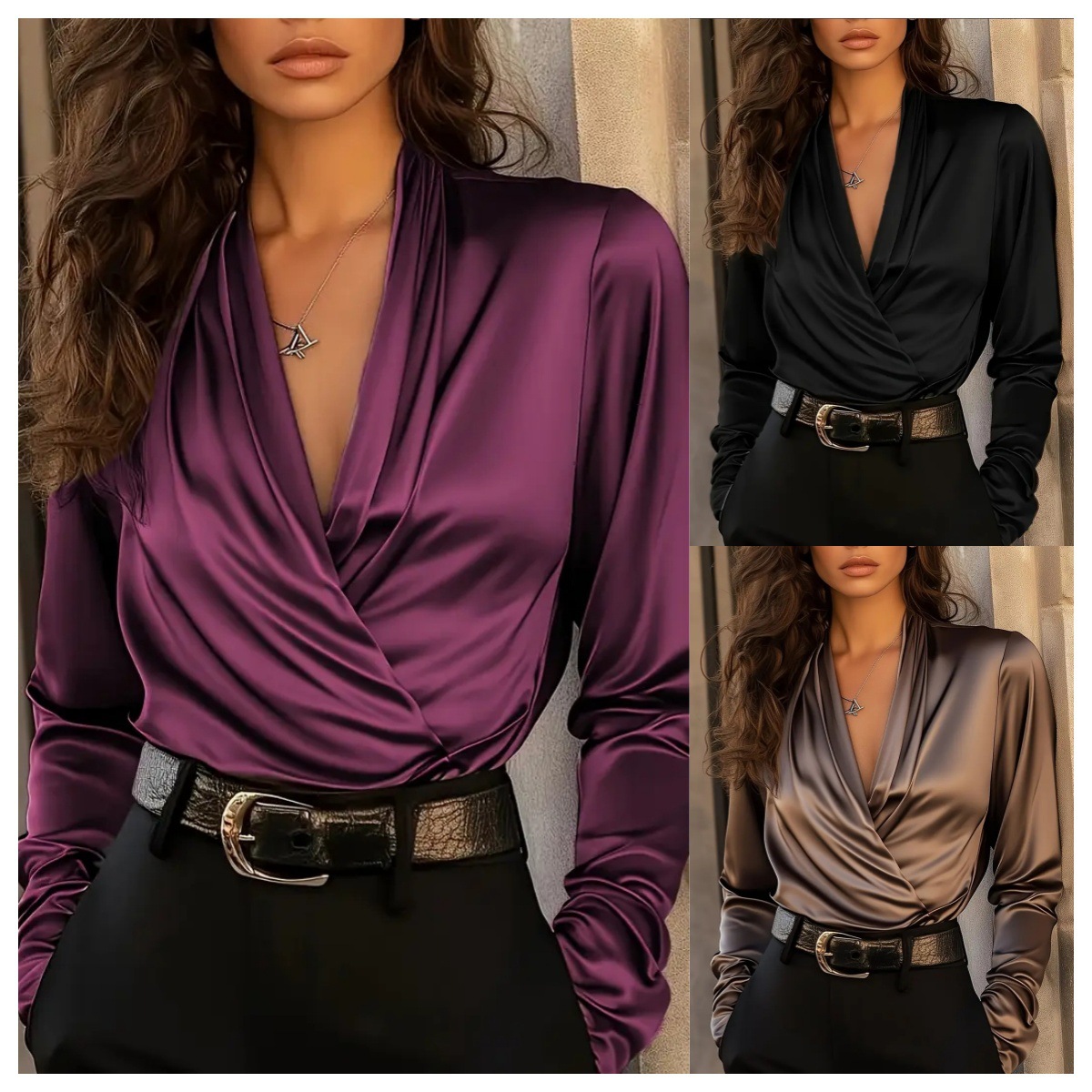 Blus Satin Wanita Model Lilit  - Women Formal Blouses For Evening Wear ulasan dan harga