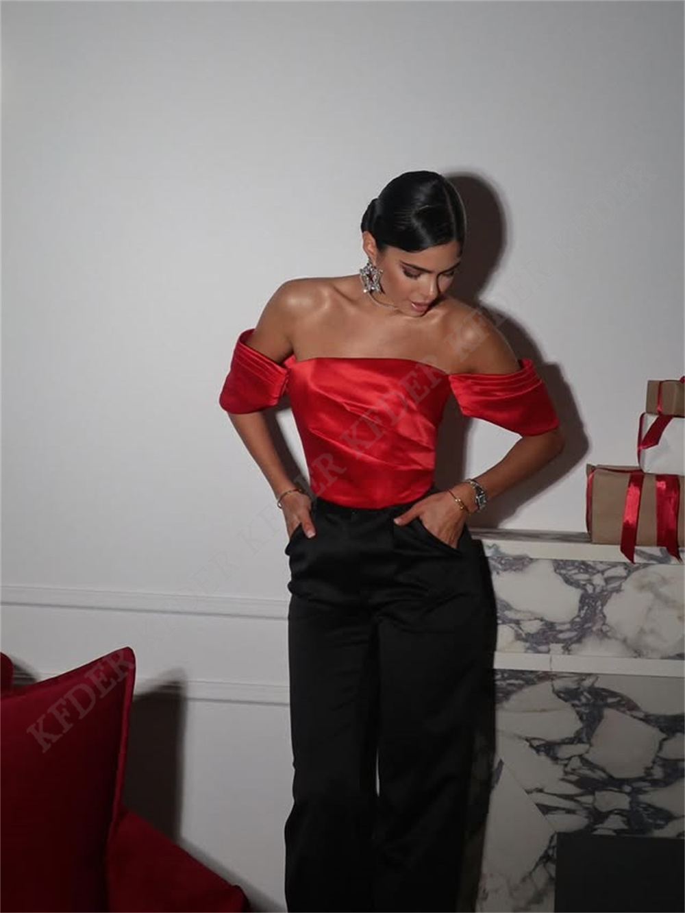 Blus Satin Off Shoulder Wanita - Women Formal Blouses For Evening Wear ulasan dan harga