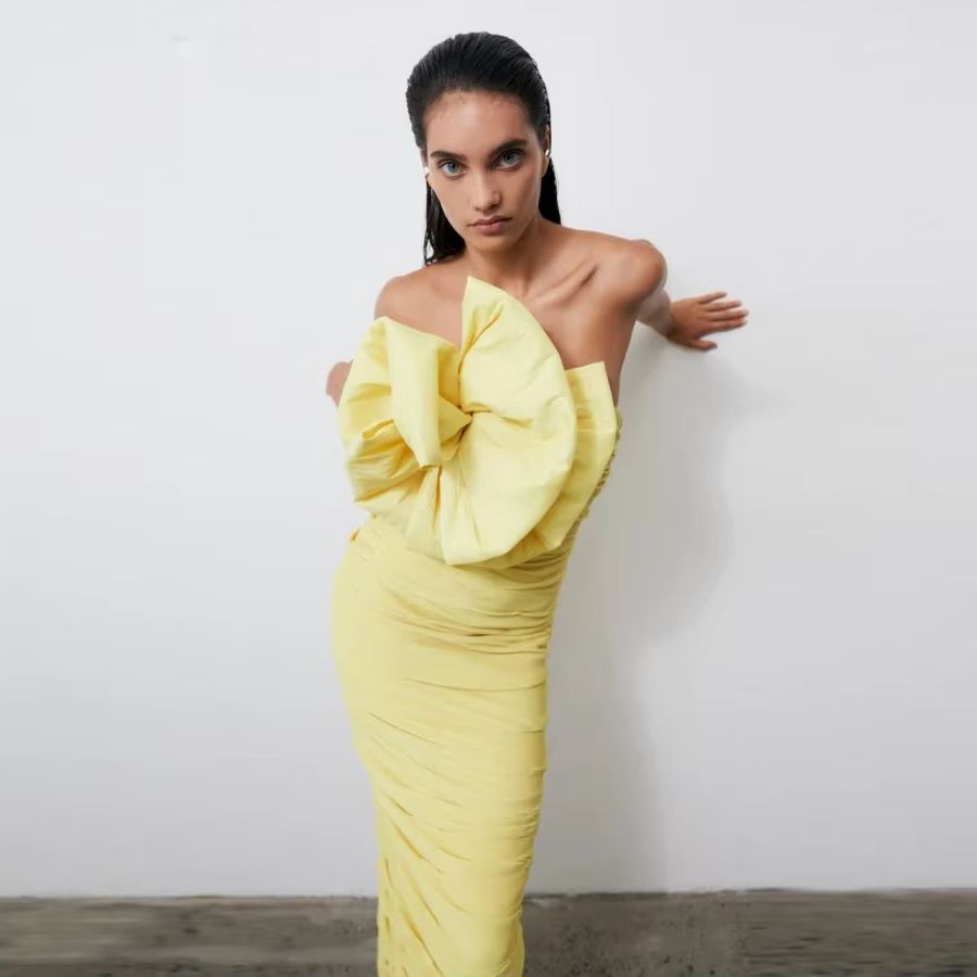 Gaun Malam Arab Kuning Lipit R - Women Formal Wear H&M ulasan dan harga