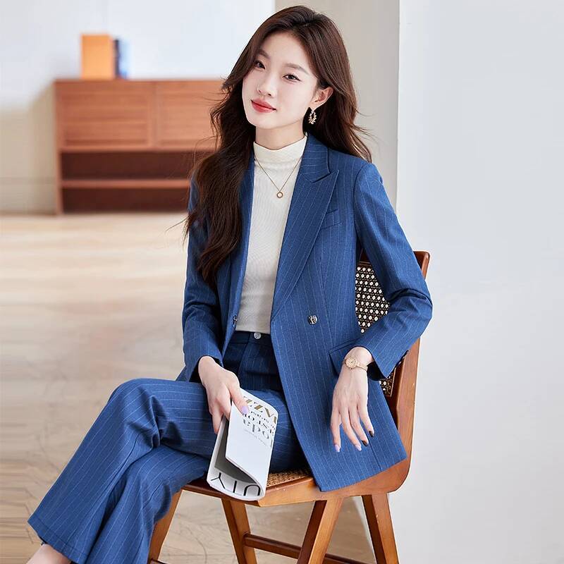 Setelan Celana Formal Bergaris - Women Formal Wear For Interview ulasan dan harga