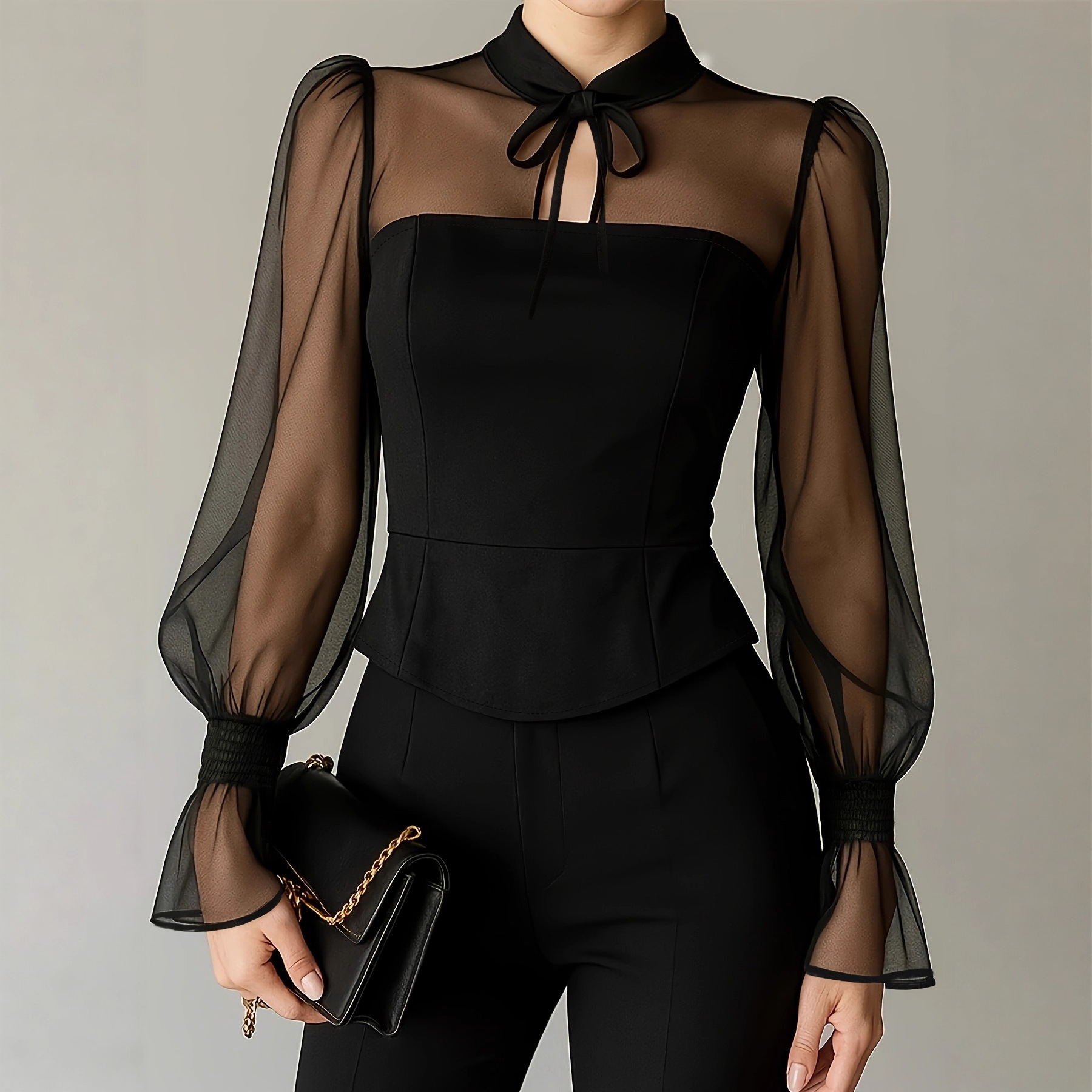 Blus Lengan Puff Elegan untuk  - Women Formal Blouses For Evening Wear ulasan dan harga